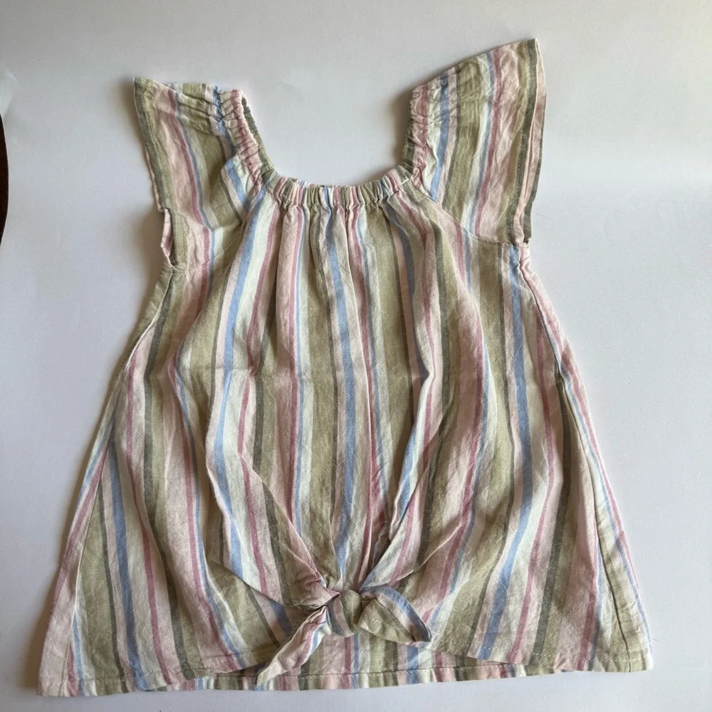 Girls CARTERS Pink/blue/green Striped Linen Tank Top Shirt 4/4A NWOT Spring